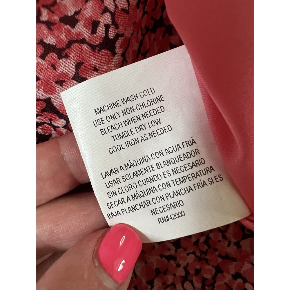 EXPRESSIONS Vintage 90's Y2 Pink Ditzy Print Ruffle Slip Midi Knee Dress - Picture 10 of 12
